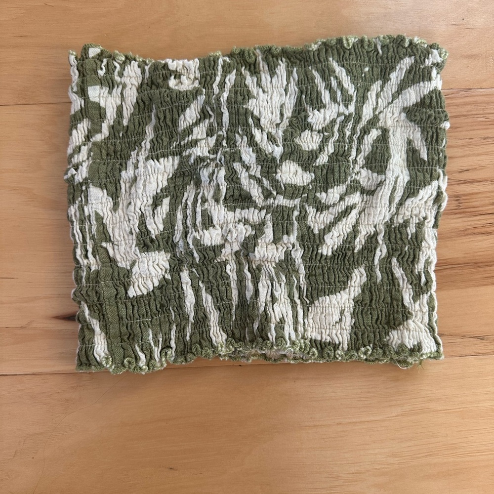 Green and White Smocked Crop Top